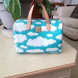 Dooney & Bourke Blue Cloud Painted Coated Cotton Barrel Satchel